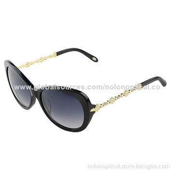 Cat eye fashion acetate sunglasses with metal decoration